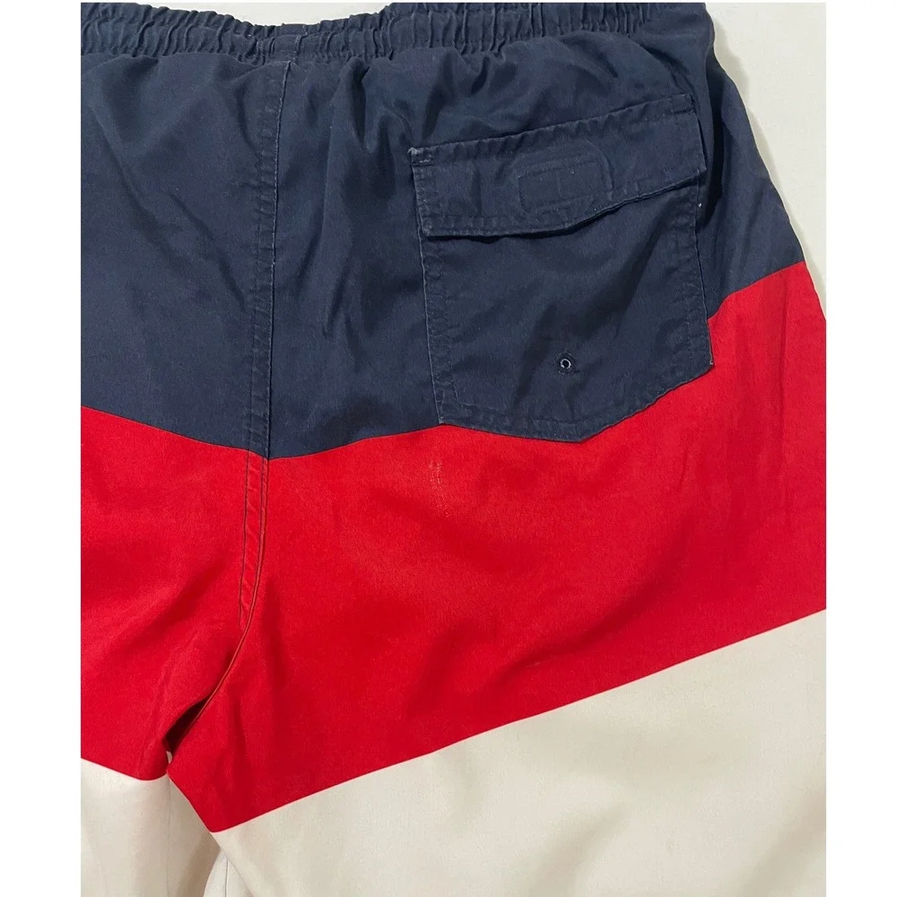 Club Room Mens Colorblock Swim Trunks Navy Blue Red White Mesh Lined Medium